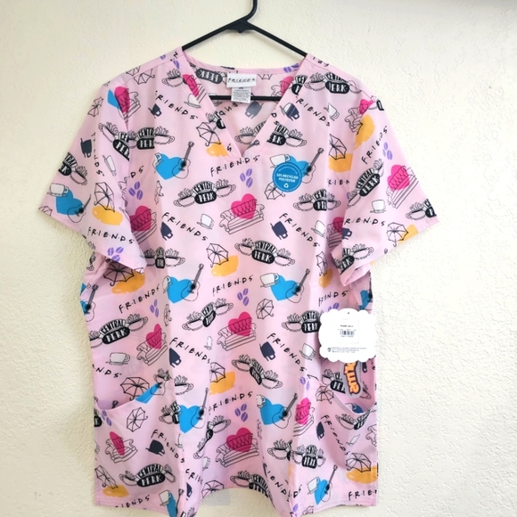 FRIENDS Cherokee Tooniforms Pink and Blue Short Sleeve Scrub Top 2xl - Picture 2 of 5